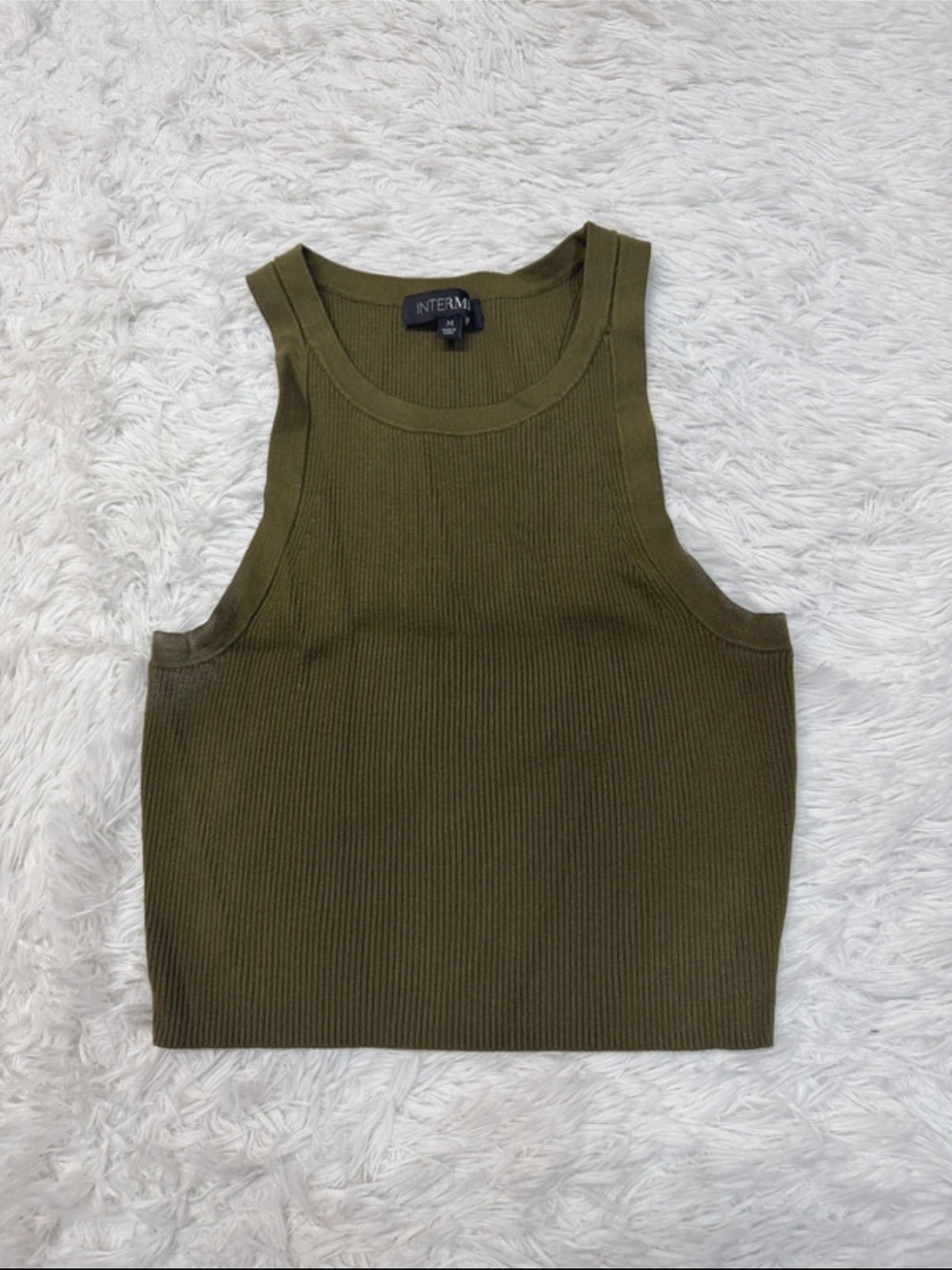 Intermix Olive Ribbed Cropped Tank Top
